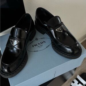 Prada chocolate brushed loafer